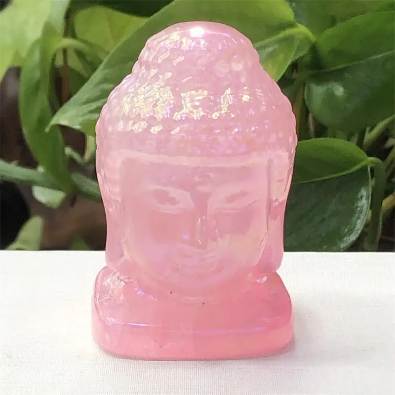 

Natural Aura Rose Quartz Buddha Head Crystal Figurine Carving Home Decoration Healing Meditate Reiki Feng Shui gift 1pcs