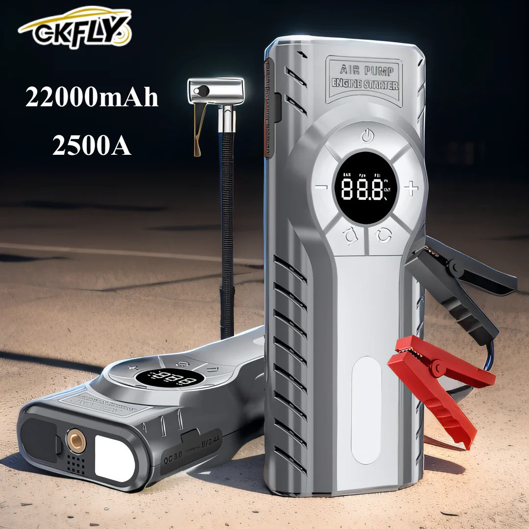 GKFLY 2500A Jump Starter 4 in 1 Air Compressor Power Bank Portable Battery For Car Emergency Booster Starting Device LED Lights