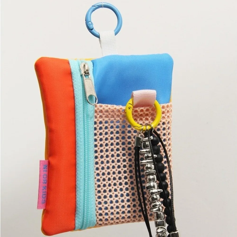 New Contrasting Mesh Cosmetic Bag Lightweight Portable Storage Pouch Zipper Card Bag for Commute Travel Use