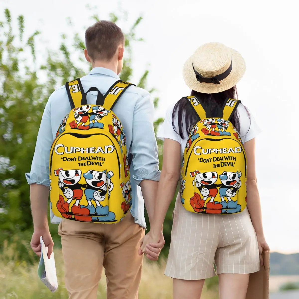 Cuphead Backpack for Kindergarten Primary School Student Great Retro Game Bookbag Boy Girl Kids Canvas Daypack Hiking