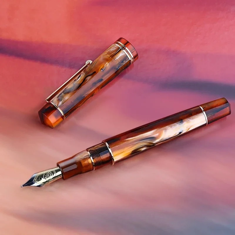 MAJOHN M800 Fountain Pen German BOCK F Nib Luxury Brown Navy Blue Writing Ink Pen Calligraphy Stationery School Supplies