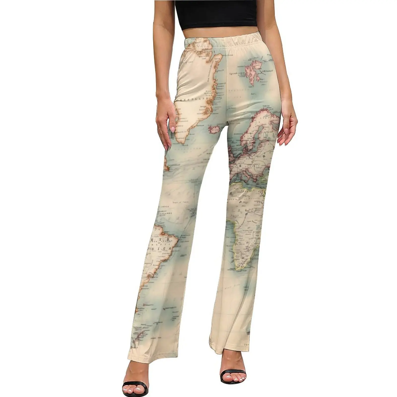 Vintage Detailed World Map Pants Historical Map Home Flared Trousers Spring Ladies Graphic Harajuku Slim Pants