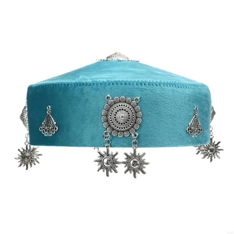 39BC قبعات مزينة بالفن الشعبي أغطية رأس على الطراز العتيق 8 ألوان غنية 54 سم 56 سم خفيفة الوزن #3