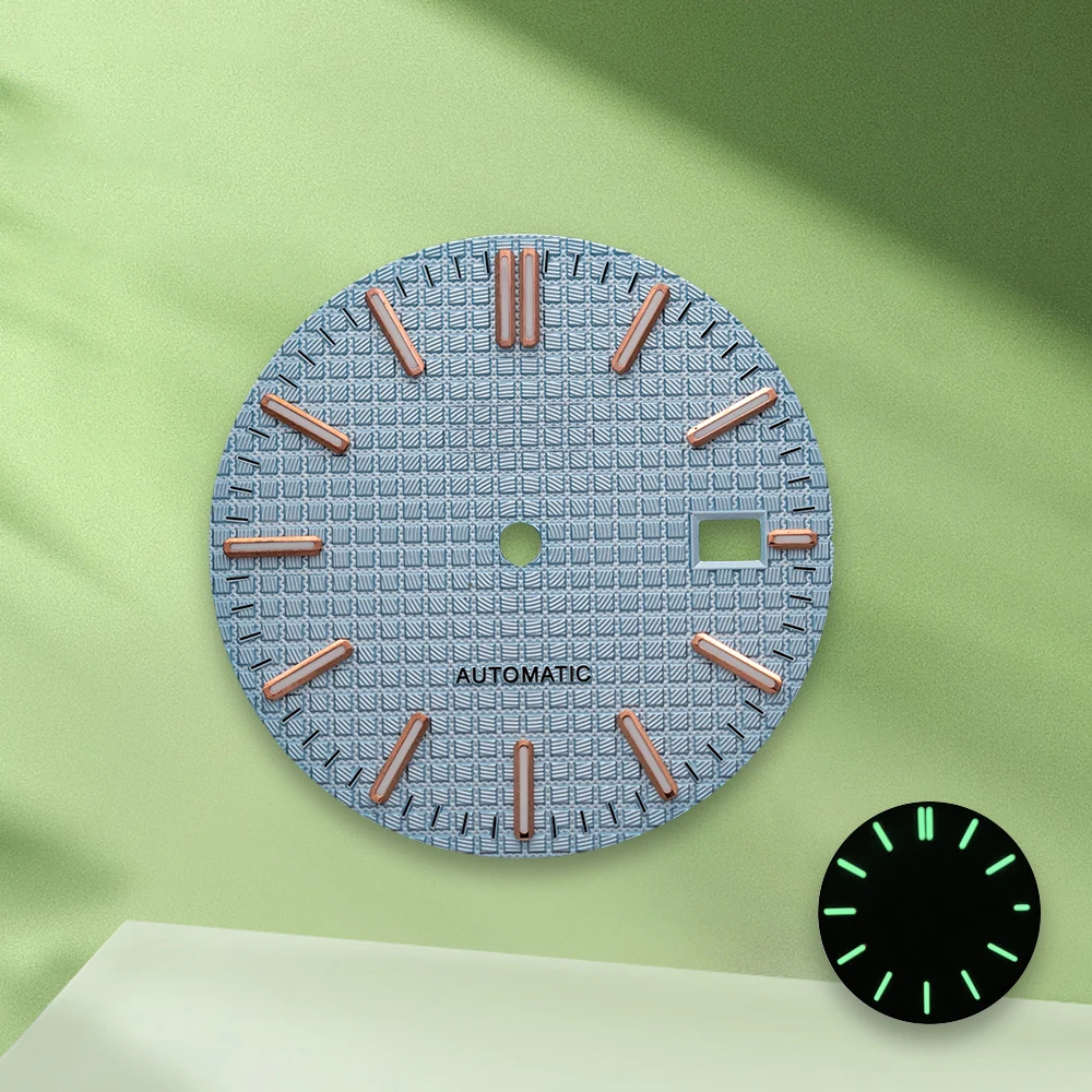 31.8mm 3D S Logo rovere NH35 quadrante verde quadrante luminoso senza lancette adatto per movimento NH35/NH36 AP accessori per la modifica dell'orologio