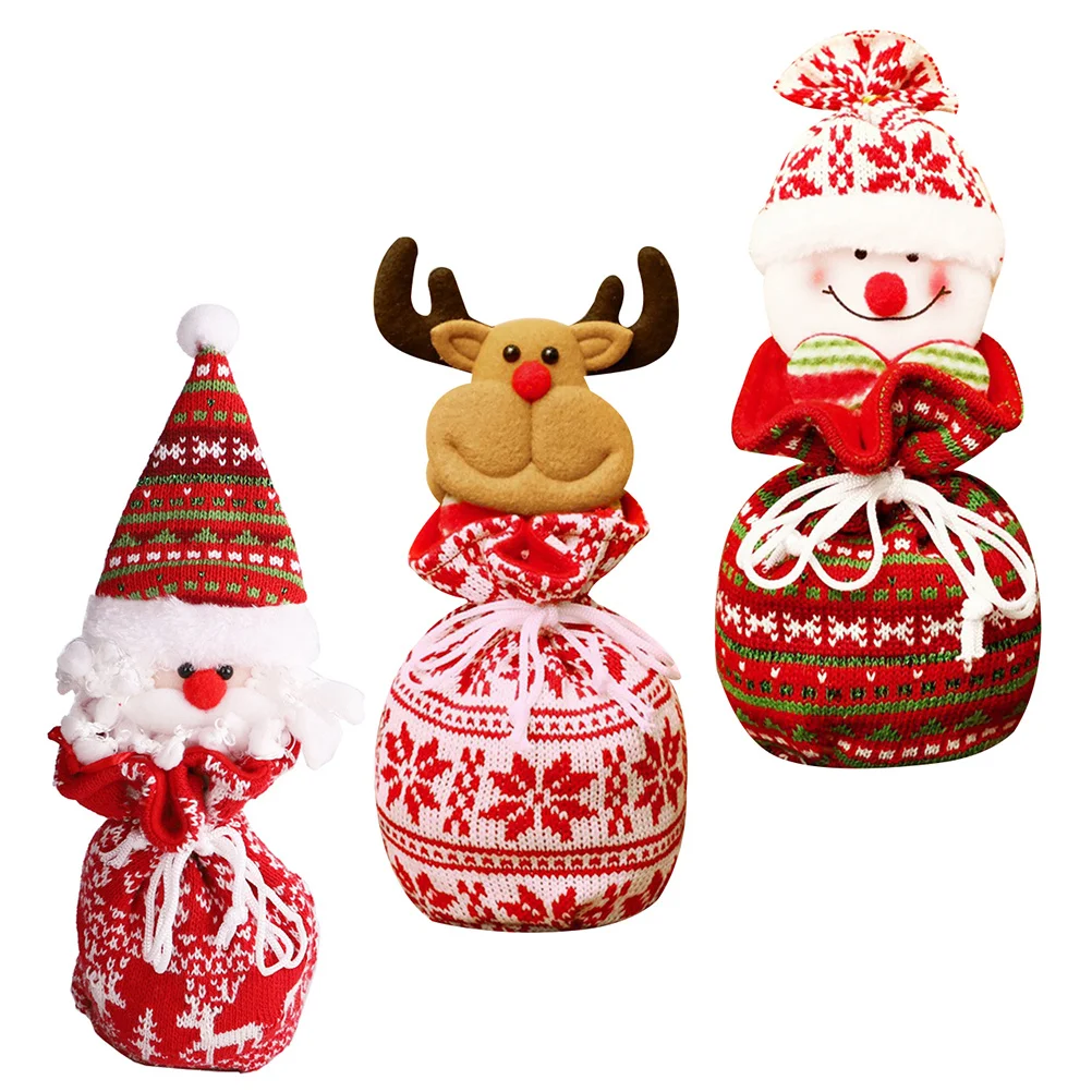 

3pcs Christmas Lovely For Xmas Reusable Knitting Xmas Favors Bag For Party Supplies Festival Decoration Bag
