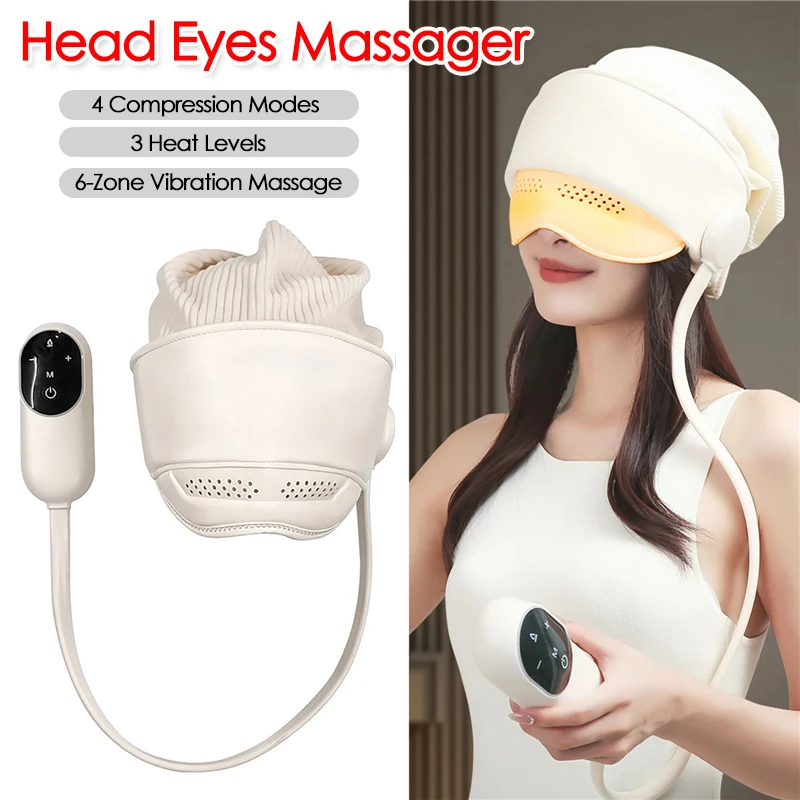 

Электрический массажер для глаз с подушкой безопасности, 4 режима, 3 уровня нагрева и 6-зонный вибрационный массаж с подогревом глаз, горячий компресс для снятия стресса