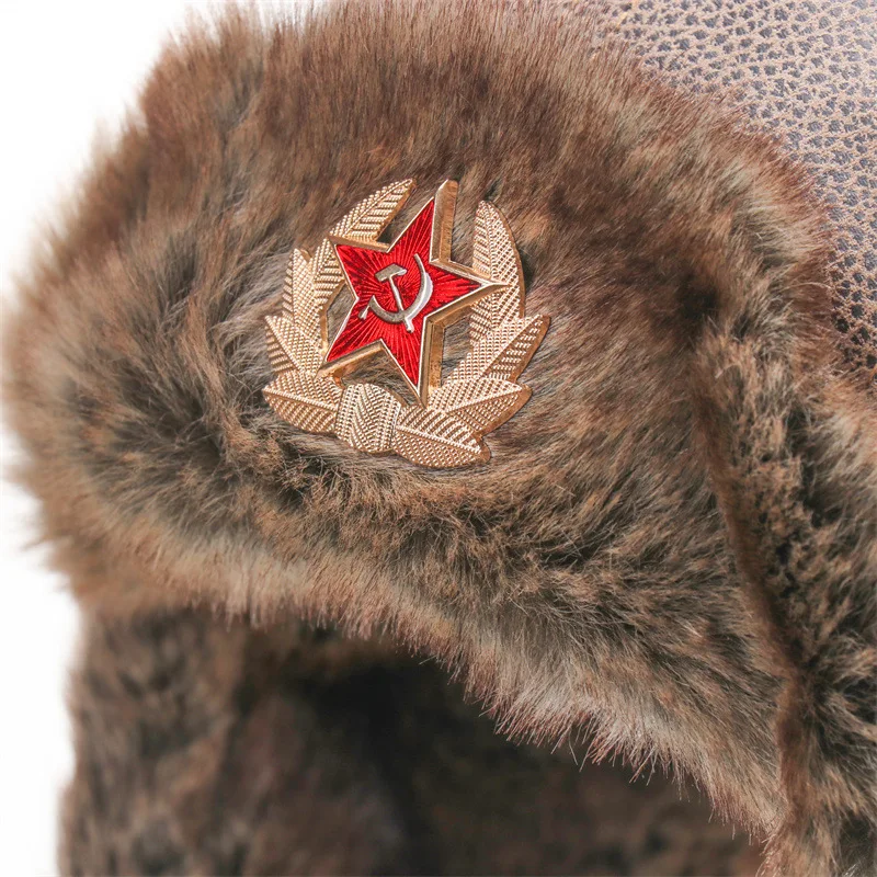 SupSindy Men Warm Winter Bomber Hats Outdoor Moto Windproof Faux Fur Pilot Earflap Hat For Women USSR Ushanka Thermal Snow Caps