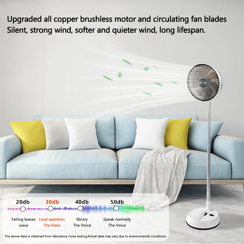 USB 8 inch Remote Control Fan Telescopic Folding Fan USB Charging Super Quiet Adjustable Height and Head Great for Office Home