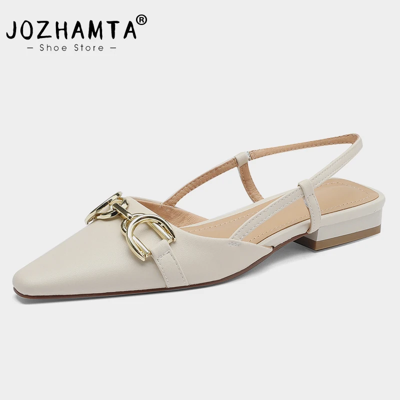 JOZHAMTA Size 33-40 Women Sandals 2023 Real Leather Shoes Fashion Low Heels Summer Shoes For Women Office Lady Sandalias