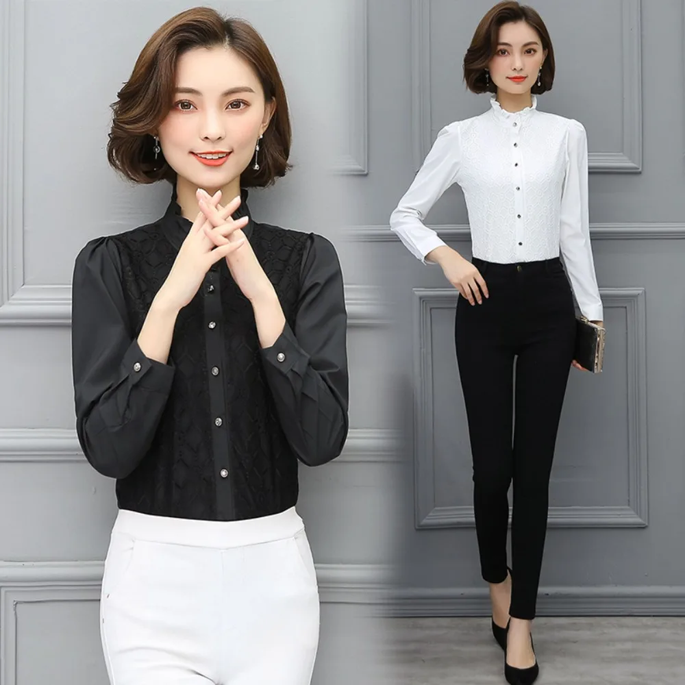 Women's long-sleeved white shirt, 2022 new spring and autumn style, Korean version, loose, stand-up collar, bowknot top