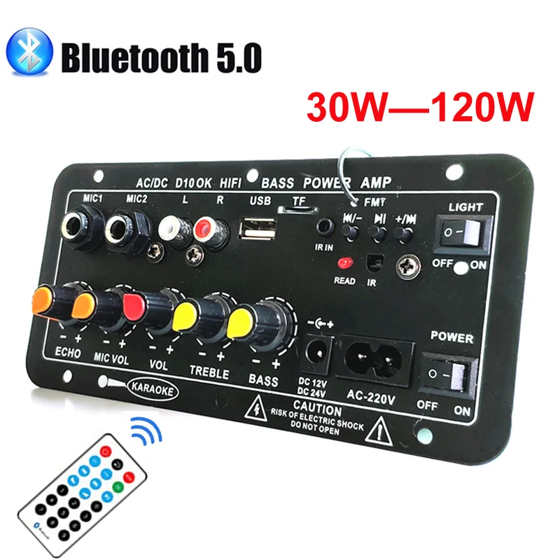 New Built-in Bluetooth Subwoofer Amplifier Board 220v 12v 24v for 4 Ohms 8-12inch Speaker Dual Microphone 120W AMP Module