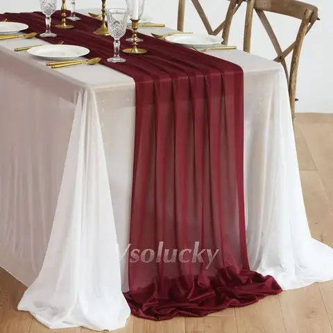 Sheer Table Runner Wine Red Burgundy for Romantic Wedding Engagement Bash Outdoor Party Home Dining Elegance Decoration