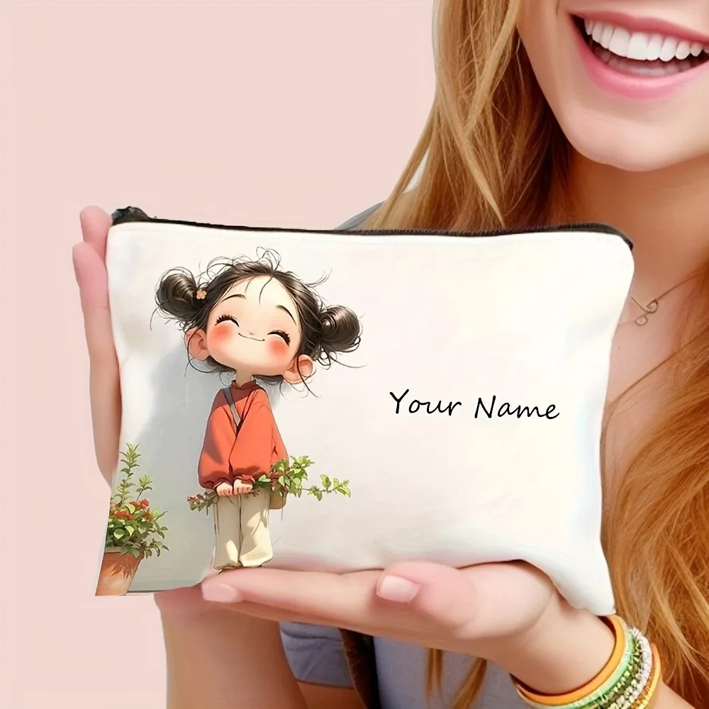 Chic Custom Name Unique Vintage Cute Floral Makeup Bags for Girls Cosmetic Pouch Toiletry Bag Pencil Case Travel Storage Handbag