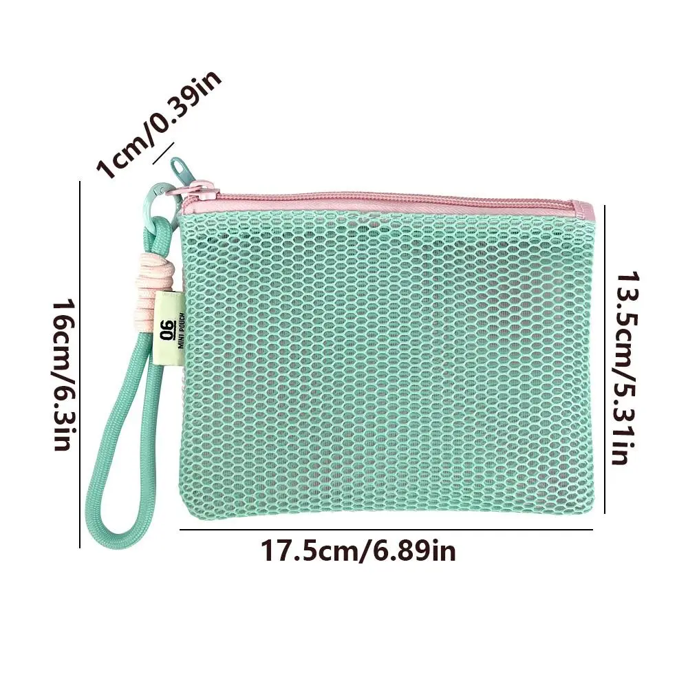 حقيبة تخزين شبكية متعددة الأغراض بسحاب مزدوج، محفظة صغيرة للعملات المعدنية مرئية وخفيفة الوزن على الطراز الياباني، حقيبة مستحضرات تجميل قابلة لإعادة الاستخدام للسفر #6