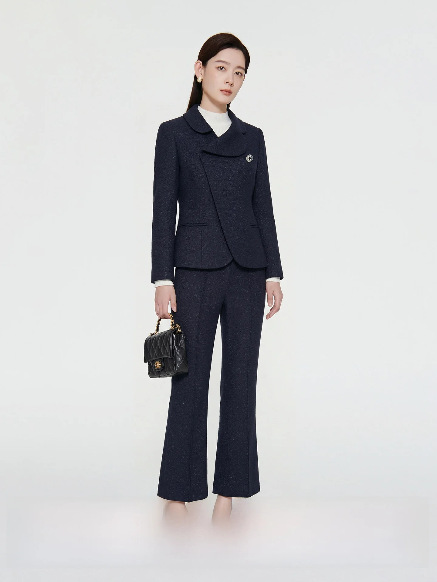 

CVANEA Spring Commute Wool Suit Casual Pants Set Women's Faion Ensemble High Waist Polyester Warm Midweight