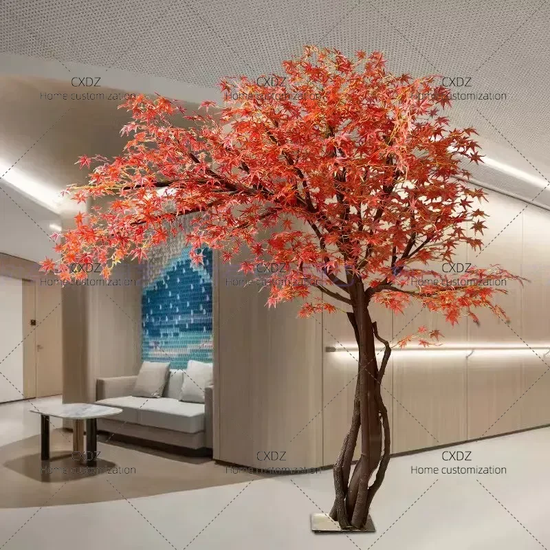 Simulation Red Maple Plane Ginkgo Tree Large Artificial Plant Indoor Living Room Hotel Store Bonsai Decoration Props