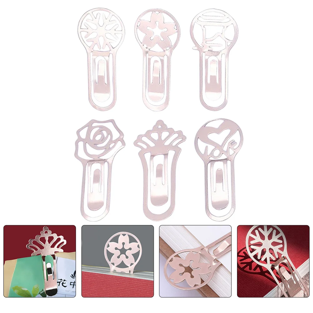 

6Pcs Delicate Metal Bookmark Elegant Novelty Design Book Page Holder for Kids School Library Home Reading Supplies