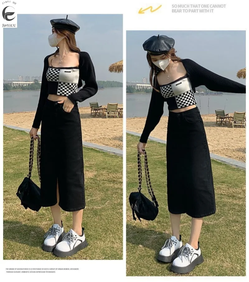 2024 New Summer A-line Skirt Wrapped Hip Half Skirt Pear Shaped Long Skirt High Waist Split Denim Half Skirt Women