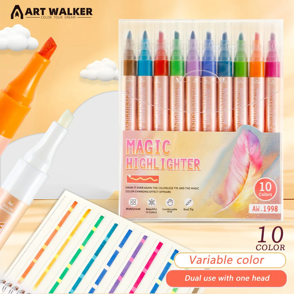 

10Pcs/10 Colors Highlighters | Double Head, Colorful, Waterproof & Non-bleeding | For Meetings, Notes,Office & School Supplies.
