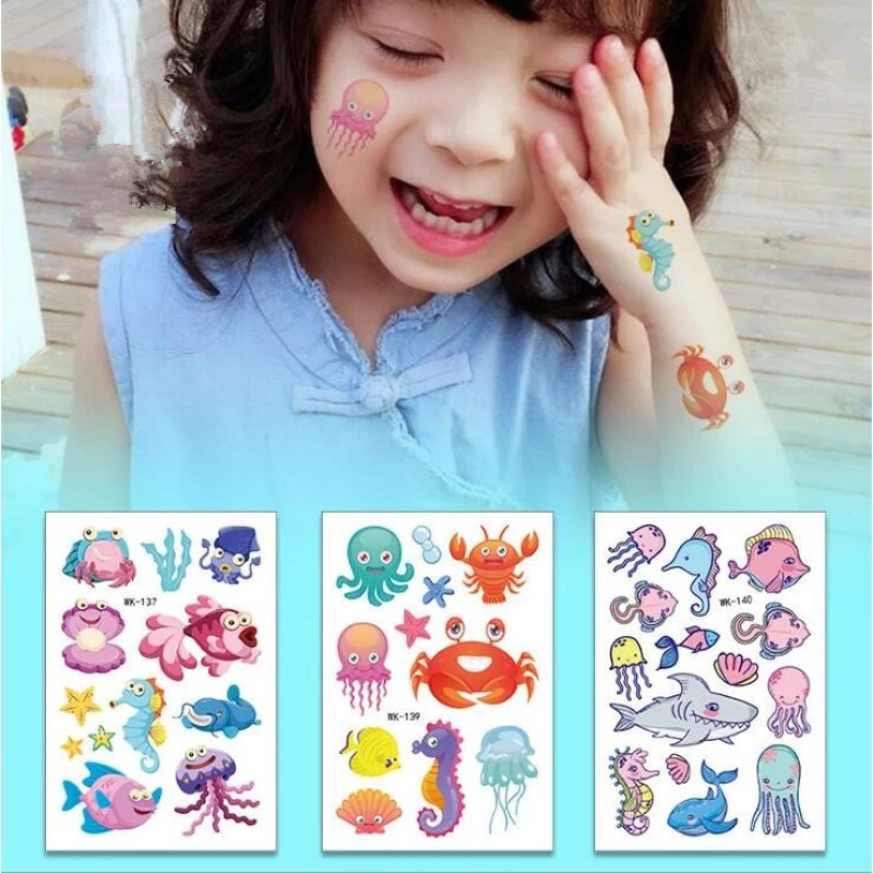 10pcs Marine Animals Sea Life Waterproof Temporary Tattoo Sticker for Kids Party Favors ( Send By Random )