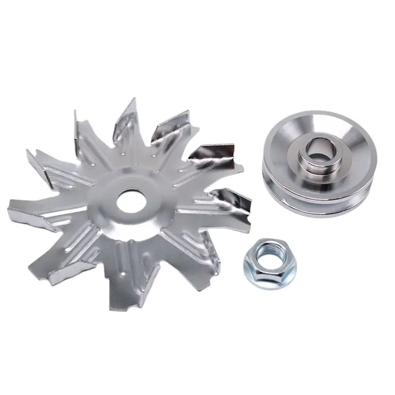 

ABTU-Chrome Alternator Fan And Pulley Kit For Chevy Small Block 327 350 383 400 1957 1985 Generator Pulley+Impeller