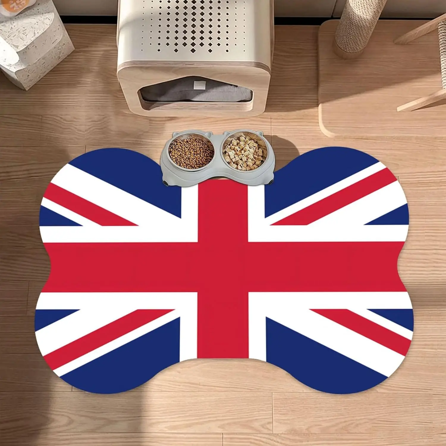 British Flag Bone Shaped Absorbent Dog Feeding Mat | 12