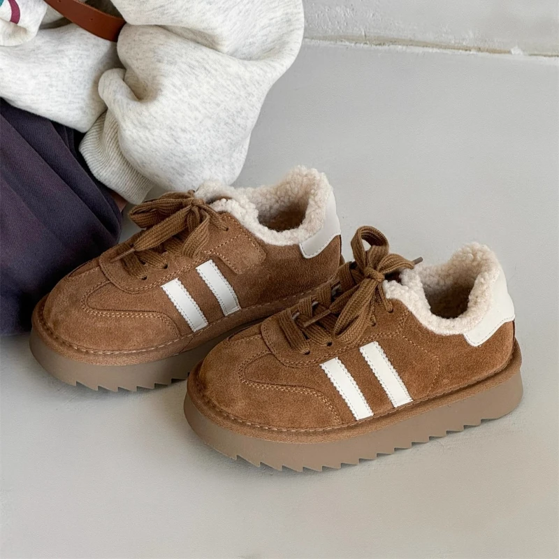 

Winter Outdoor Children's Cotton Shoes Thermal Non-slip Girls Fashion Patchwork Causal Shoes Simple Furry Hairy Kids Plush Shoes