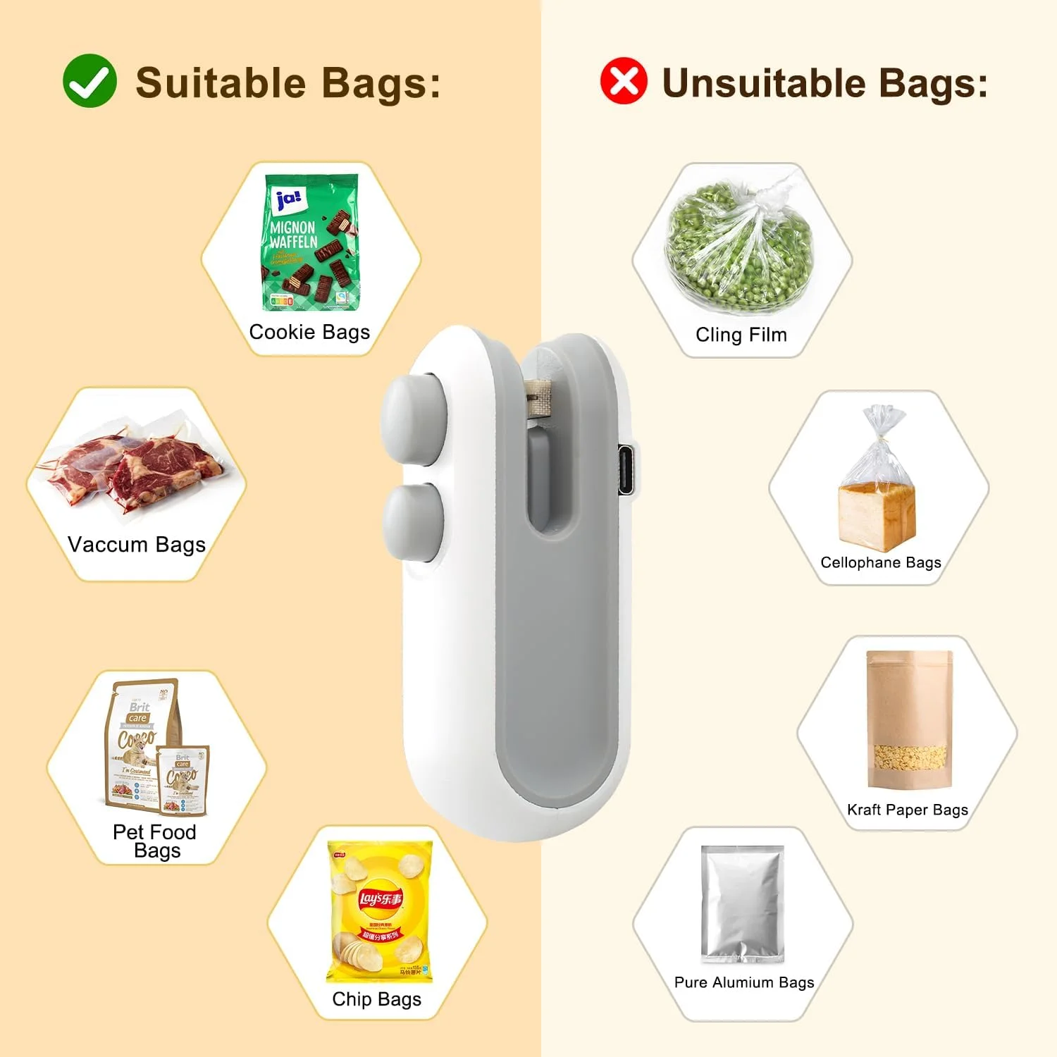 2Pcs Mini Bag Sealer, Rechargeable Heat Sealer, 2 in 1 Chip Bag Sealer & , Mini Bag Resealer Machine, Portable Handheld Food Sea