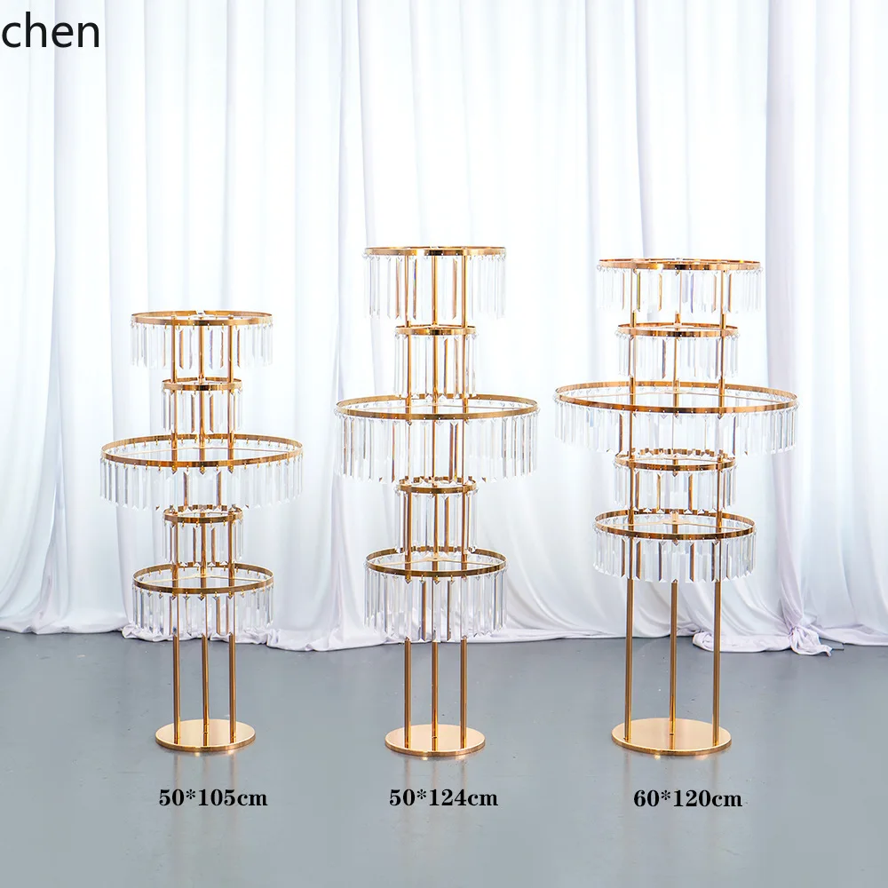 YFY Five-Layer Crystal Flower Stand Cross-Border Hot  Light Luxury Wedding Main Table Decoration Electroplated Gold Flower Stand