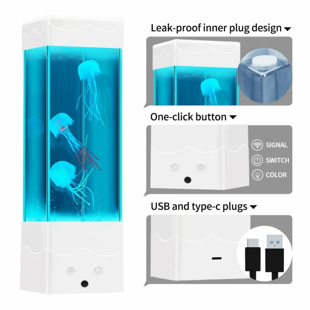 Creative 7 Colors LED Jellyfish Lamp Color-Changing USB Charging Night Light Desktop Decor Mood Lighting Desktop Light Room