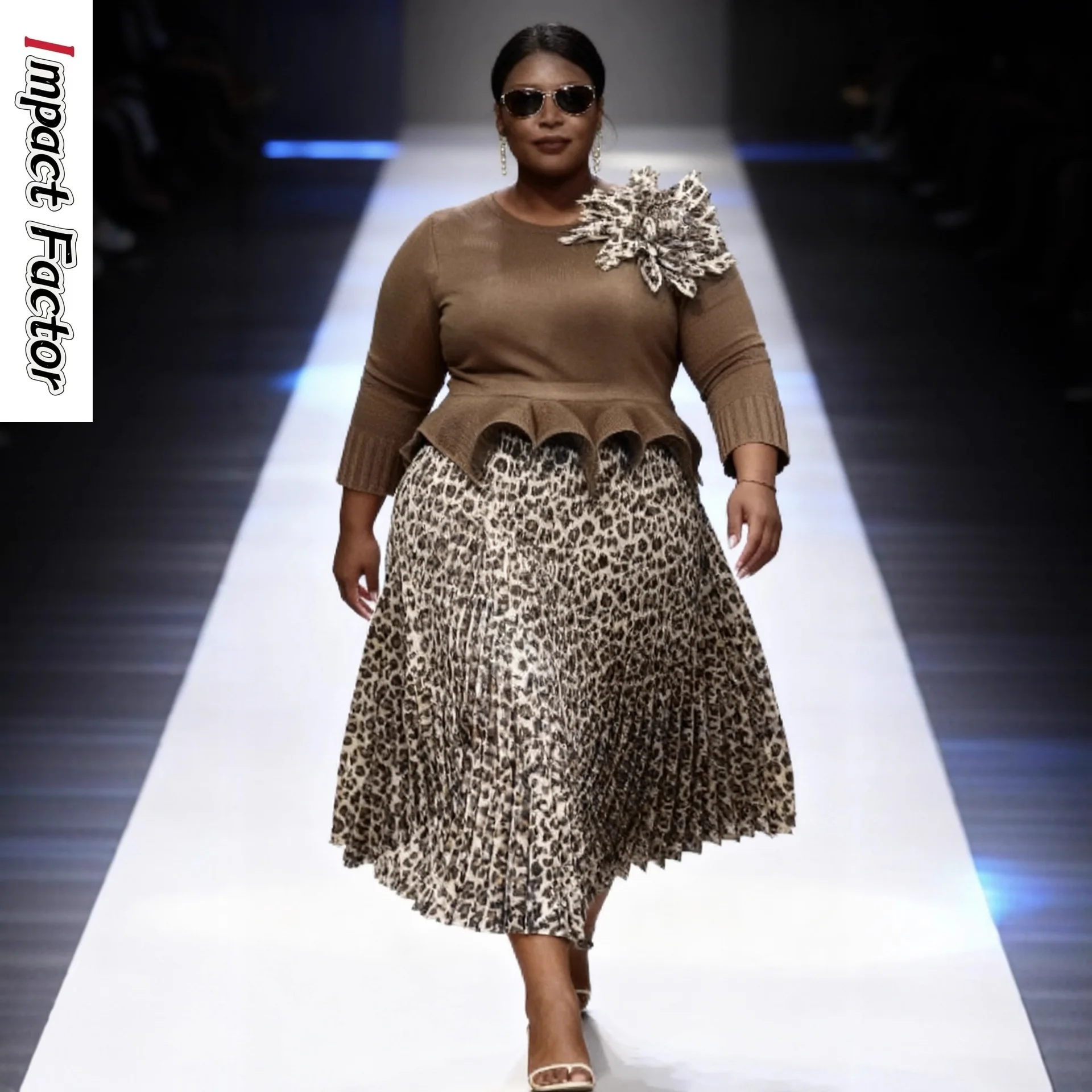 

Осень 2022, новый африканский морщинистый костюм с леопардовым принтом, эластичная талия, тонкая средняя и длинная юбка, комплект из двух предметов Miyake