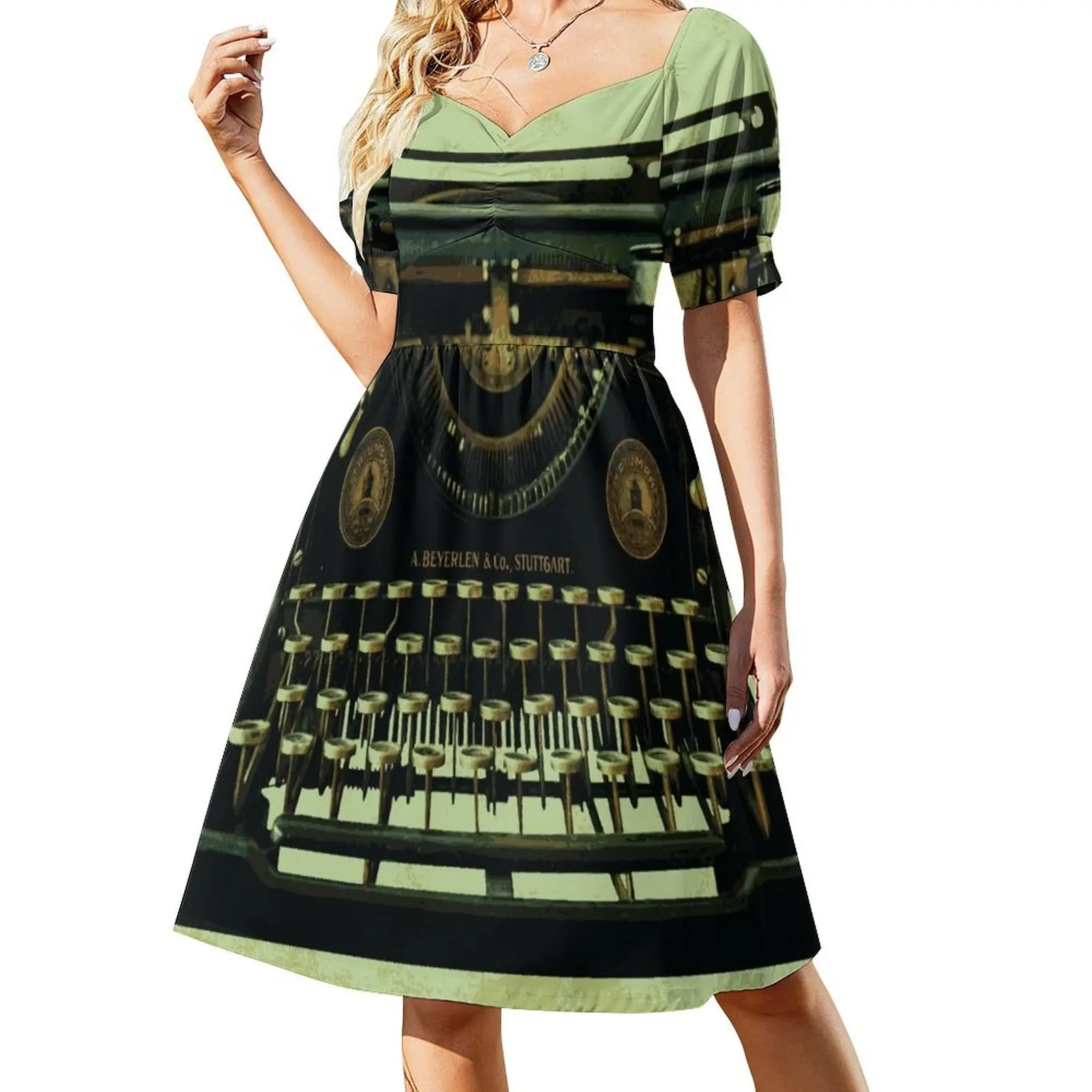 

VINTAGE TYPEWRITER Pop Art Short Sleeved Dress cocktail dresses Woman's evening dress Dress