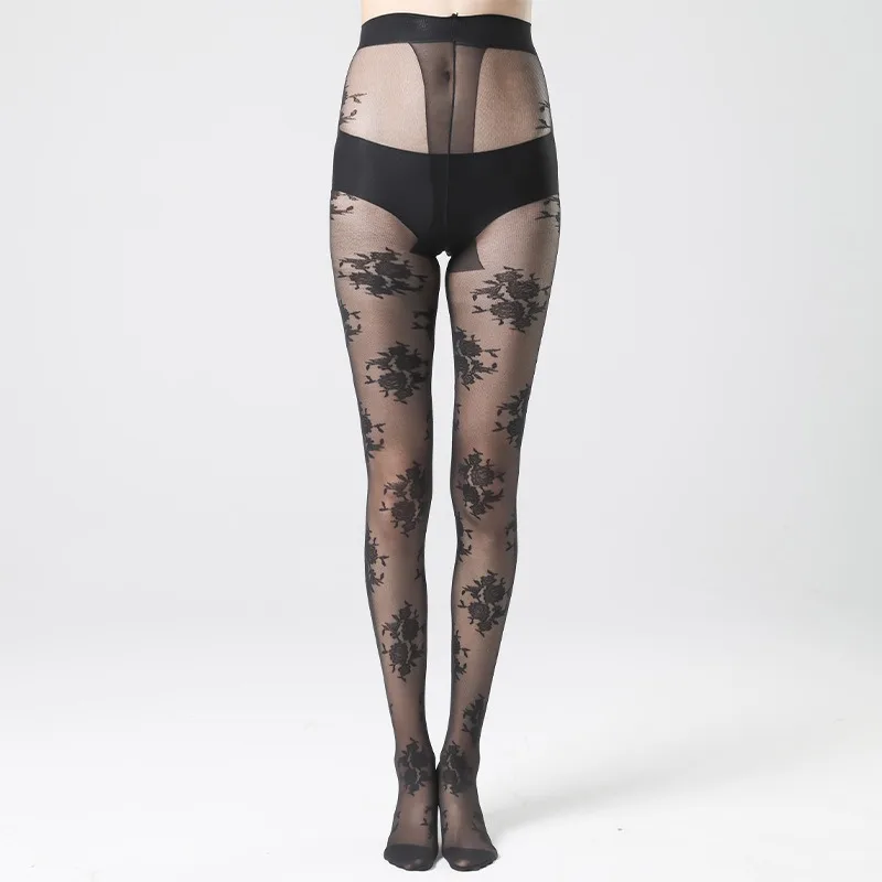 Sexy Feminine Mesh Jacquard Tights Summer Spring Rose Flowers JK Fishnet Pantyhose 7 Colors Woman Thin Long Black Stockings