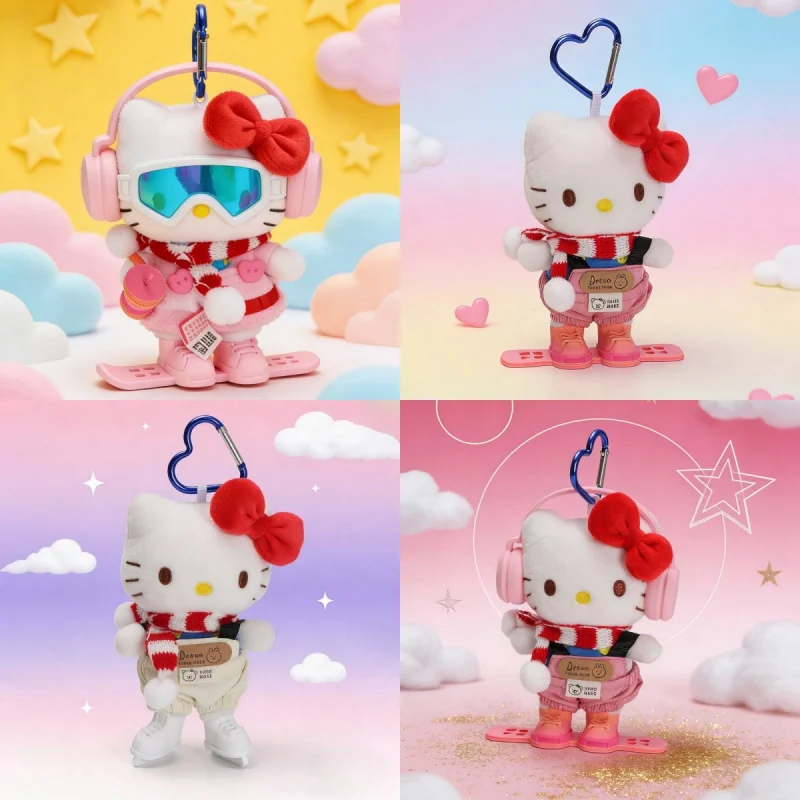 

Аутентичная плюшевая кукла Hello Kitty, брелок, лыжный наряд, зимние виды спорта, розовая милая мультяшная сумка, подвеска для девочек, подарки-сюрпризы на день рождения