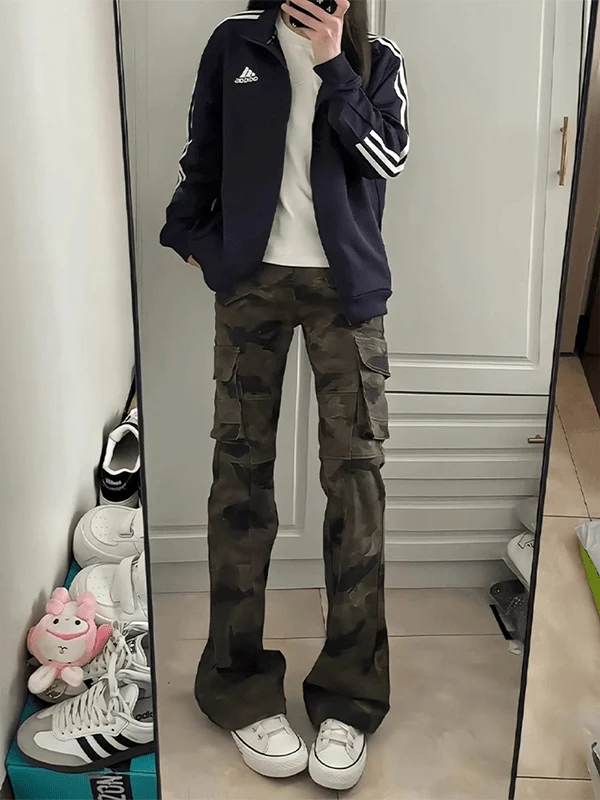 

Slim Fit Straight Leg Camouflage Jeans Men's American Vibe Workwear Pants Trendy Autumn Bootcut Trousers Wear Resistant