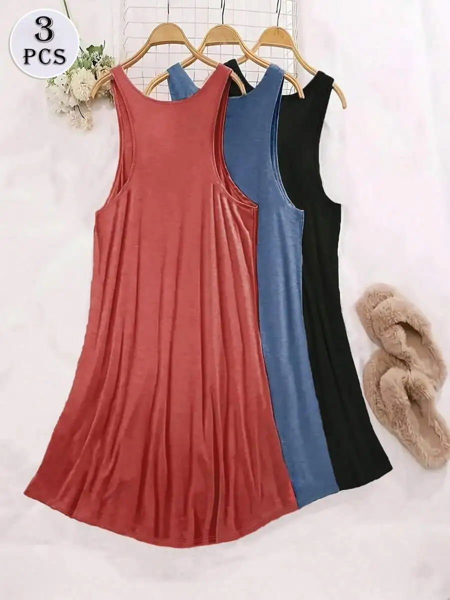 

Комплект из 3 женских свободных ночных сорочек с круглым вырезом, повседневные платья для сна на весну, лето и все сезоны