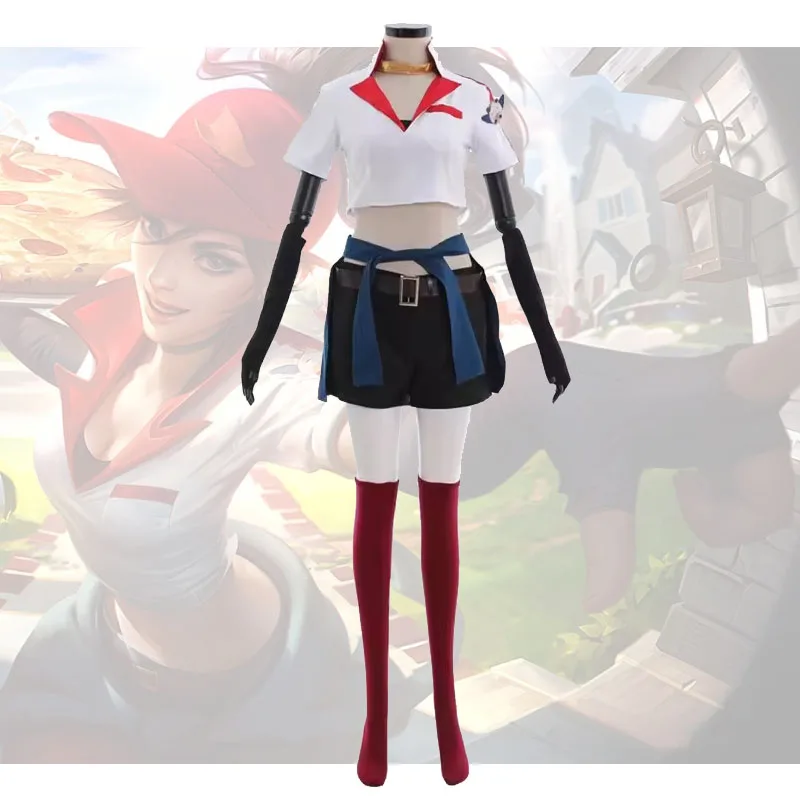 

LOL Sivir Cosplay Costume The Battle Mistress ADC Sivir's Game Character Costumes Pizza Shop Short Sleeved Uniform Set