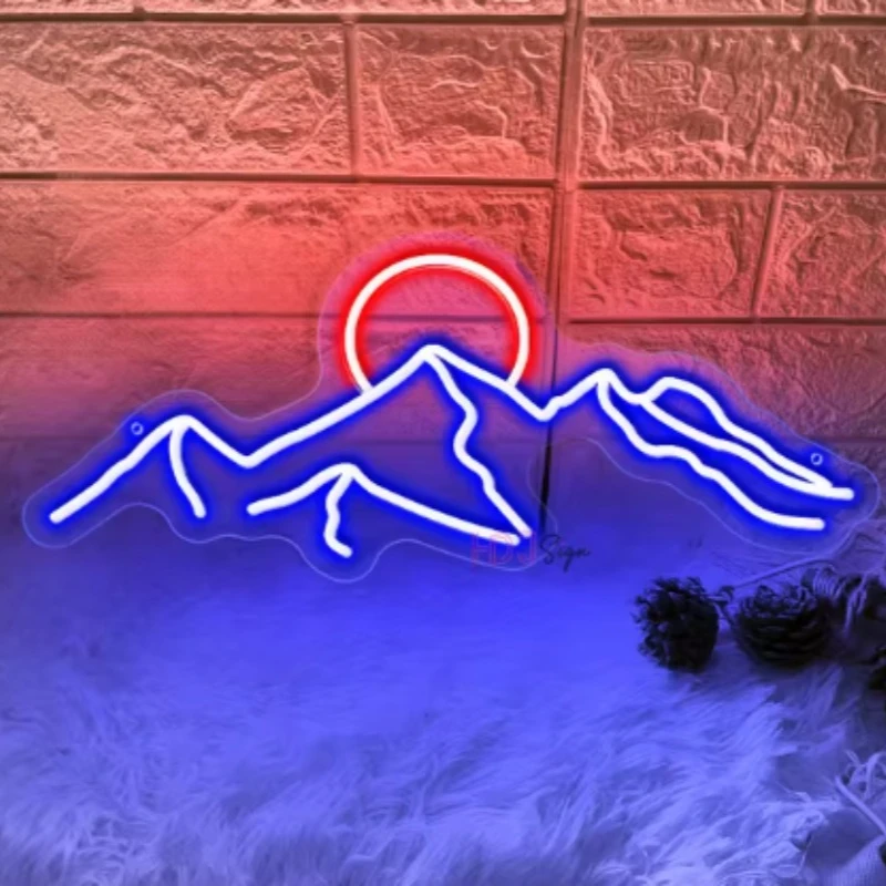 Moutain and Sun Neon Sign Led Night Lights USB Powered Lamp Signs Home Wall Decor Bedroom Kid Room Decoration Birthday Gifts