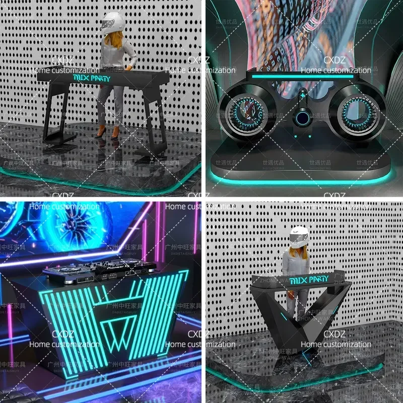 Luminous Disc Table Mobile DJ Mixer Shelf for Bar Lobby Nightclub Stage Lighting Equipment Portable Rotating Display Stand