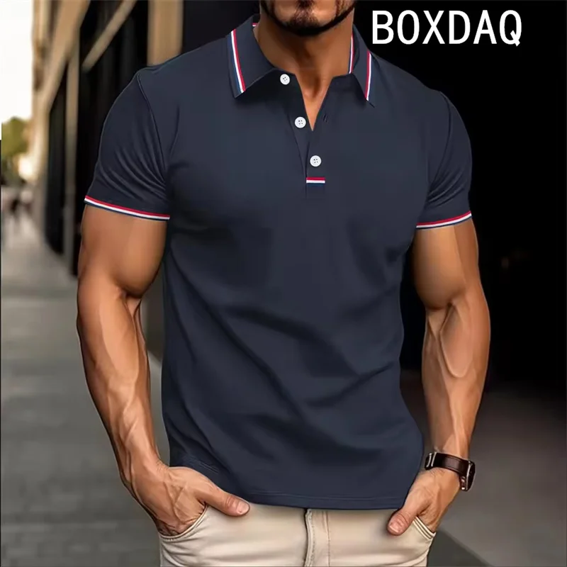 Fashion Classics Solid Color Print Casual Polo Shirt Men's Summer Oversized Short Sleeves Lapel Button Tops Daily Versatile Tops