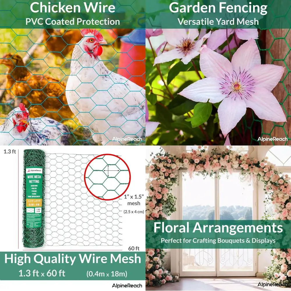 

Оцинкованная сетка с ПВХ-покрытием, шестиугольная, 1,3 мм x 60 м, идеально подходит для птицеводства, клеток и цветочных композиций