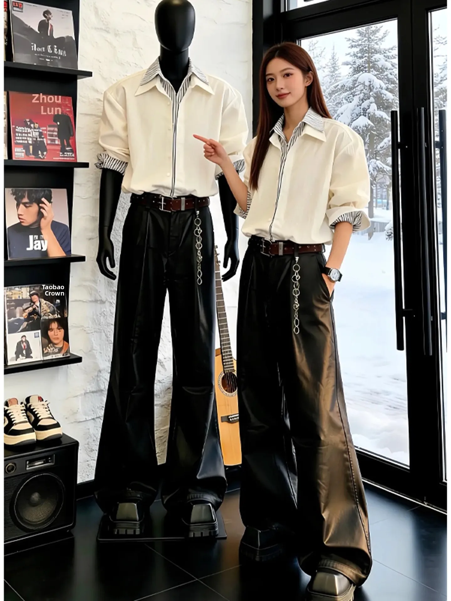 

American Sle Long Sve irt Men's Fake Two-Piece Casual Faion High-End Sensation Versatile Outerwear Stand Fit Stri...