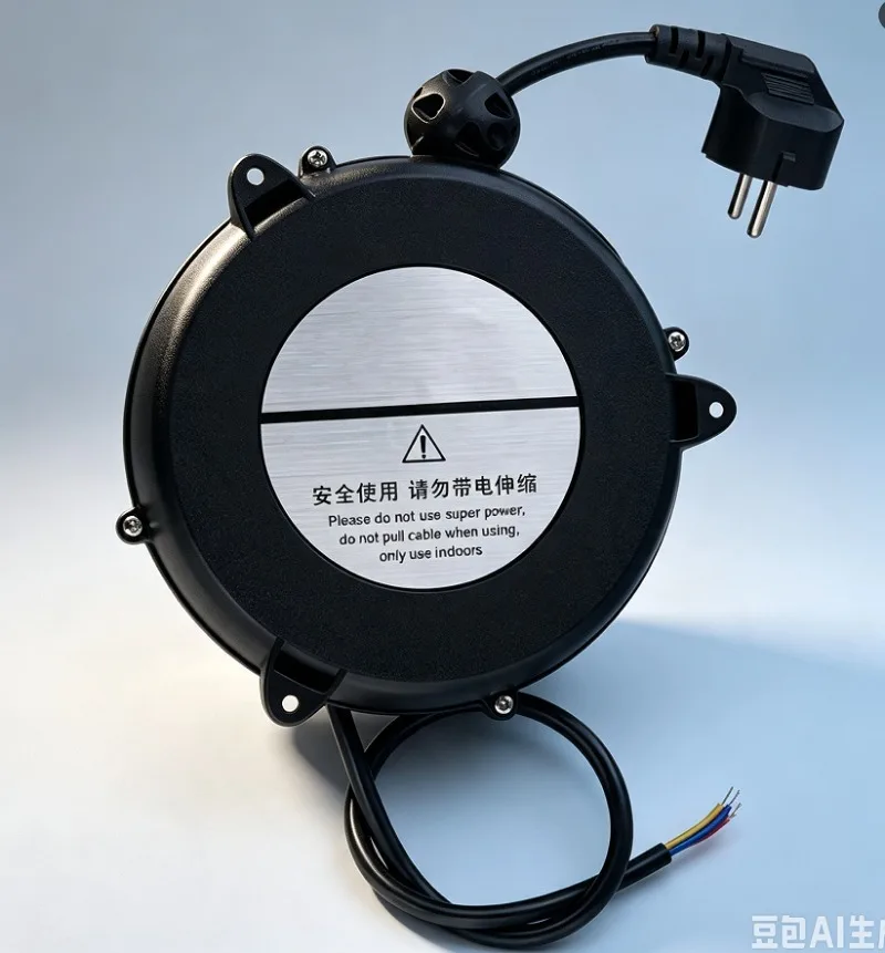 Mini Auto Rewind Cable Reel, Compact Storage Wire Winder with EU Plug for Home/Workshop