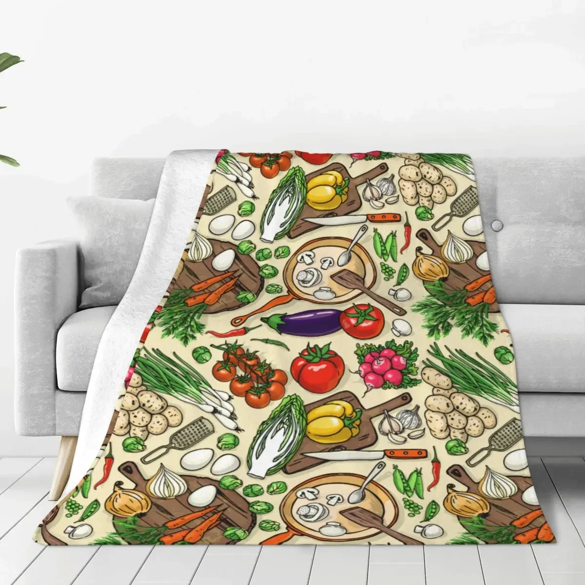 Vegetarian Food Recipes Merchandise Blanket Fleece Plush All Season Sofa Vegetables Kitchenware Cooking Items Throw Blanket