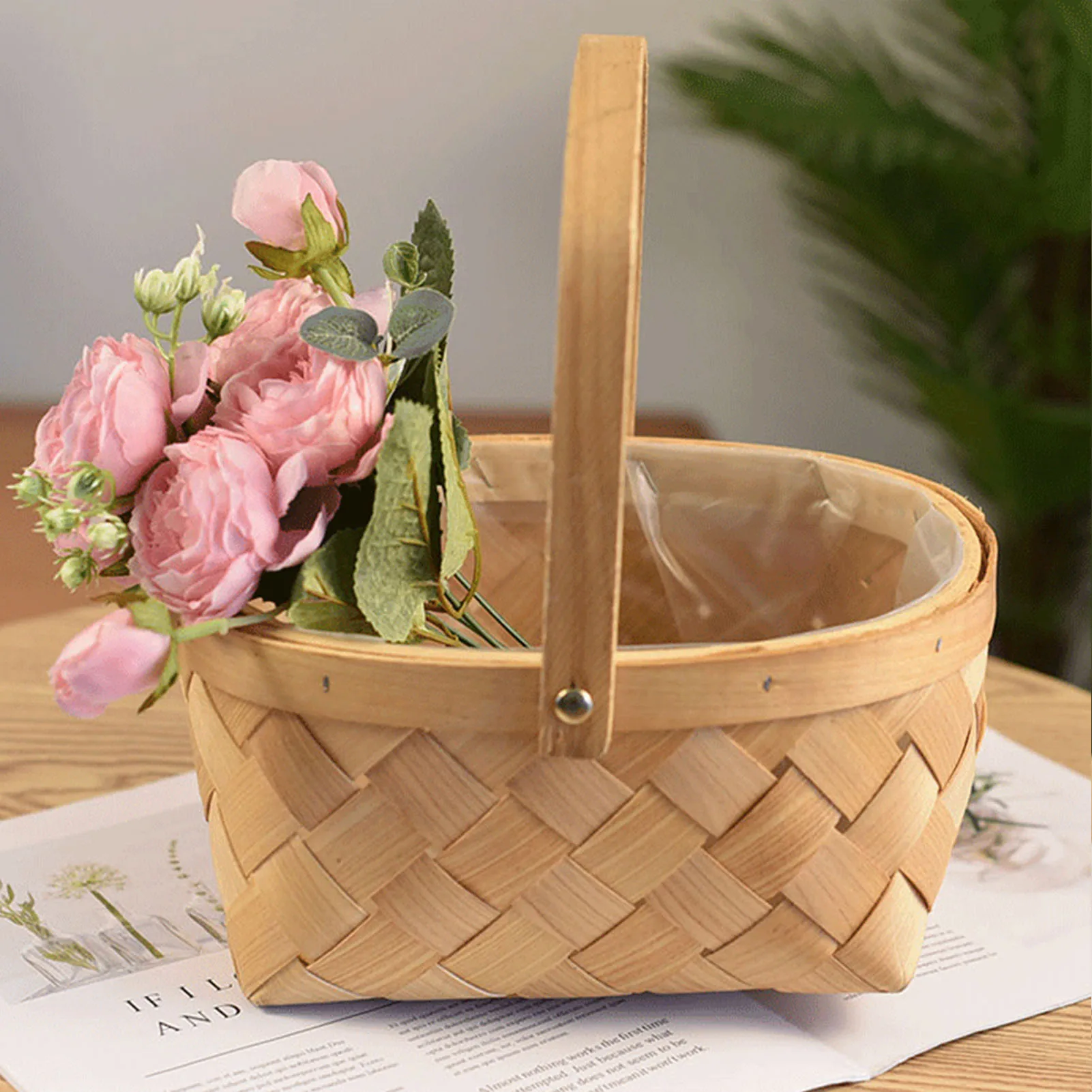 

Woven Flower Basket Rattan Storage Basket Picnic Basket Flower Girl Hand Basket Handmade Flower Basket for Home Wedding Decors