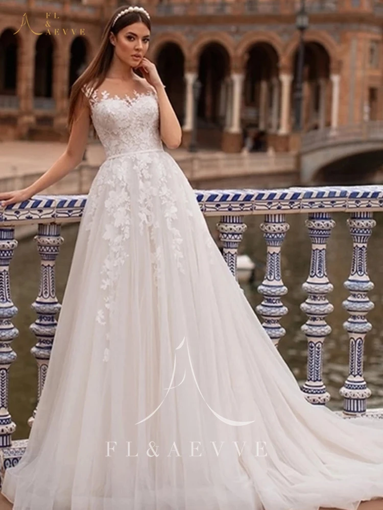 فستان زفاف أنيق من الدانتيل من FL&AEVVE مزين على شكل حرف a فستان العروس مخصص لحفلات الزفاف فيستدوس دي نوفيا