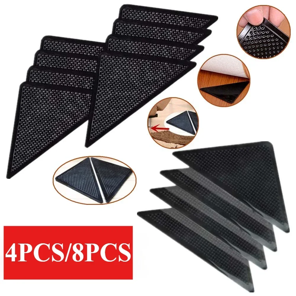 4/8Pcs set Triangle Washable Reusable Rug Gripper AntiSlip Corner Mat Anti-Slip Mat for Bathroom Living Room Corners Pad Carpet