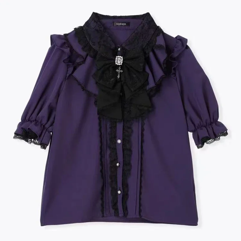 Kawaii Women Shirts Jirai Kei Lolita Y2K Cute Japanese Style Blouse Elegant Short Sleeve Sweet Tops Casual Aesthetic Shirt 2024