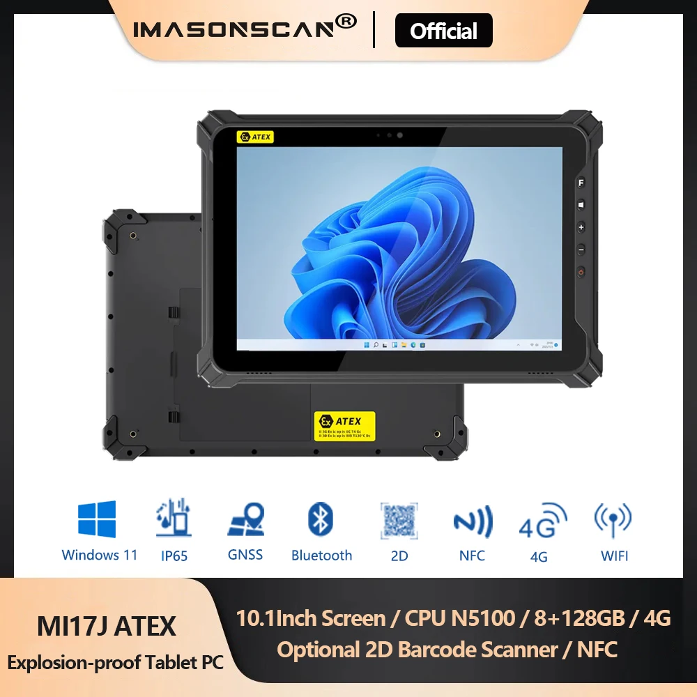 

10.1" ATEX Explosion-Proof Windows Rugged Tablet PC N5100 4G 8+128GB With Optional RJ45 RS232 Ports 2D scanner For Petrochemical