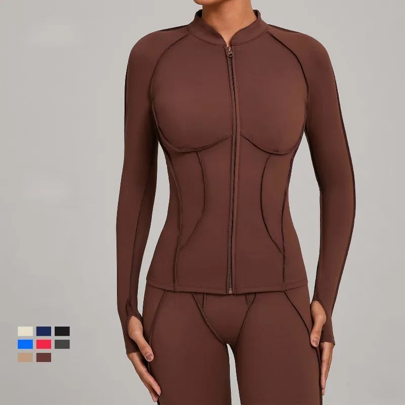 

New Women's Yoga Coat Stand Collar Zipper Long Sleeve Jacket Slim Fit Quick-Dry Outdoor Fitness Running Sports Top